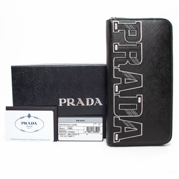 プラダ 財布コピーPRADA 2ML317 2EC4 F0002 白のラインロゴのラウンドジップタイプ 牛革財布 サフィアーノカーフ