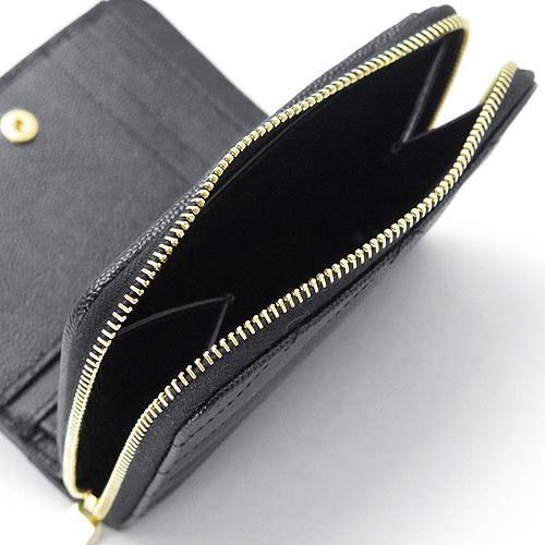 サンローラン 財布コピー 折り財布 403723 BOW01 1000 ブラック キャビアスキンのようなしっかりした型押しレザーを斜めにキルティングした折財布です