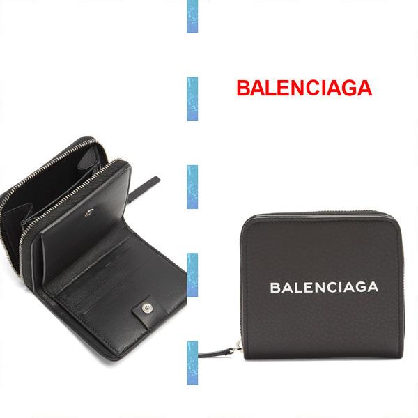 18SS新作BALENCIAGA 折りたたみ財布 ブラック ラウンドジップ ロゴ 財布 バレンシアガスーパーコピー