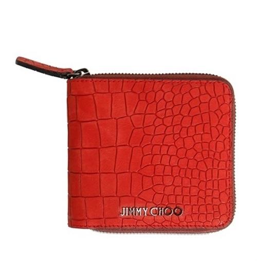 ジミーチュウ 財布 コピークロコ加工 二つ折りラウンドジップ財布 赤 jc39